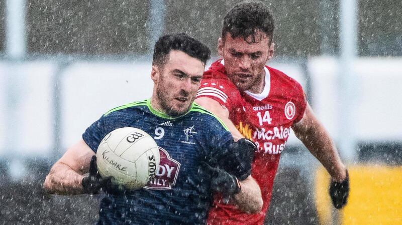 The weather was brutal up and down the country, particularly in Omagh where Tyrone beat Kildare. Photograph: Evan Logan/Inpho