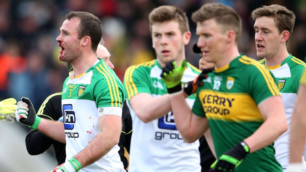 Neil McGee of Donegal picks up a blood injury against Kerry last Sunday. Photograph: Cathal Noonan/Inpho
