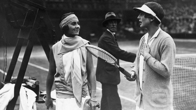 American tennis legend Helen Wills (right) beat Spain’s Lili de Alvarez to take the first of her eight singles titles at Wimbledon in 1927. Photograph: L Blandford/Topical Press Agency/Getty Images
