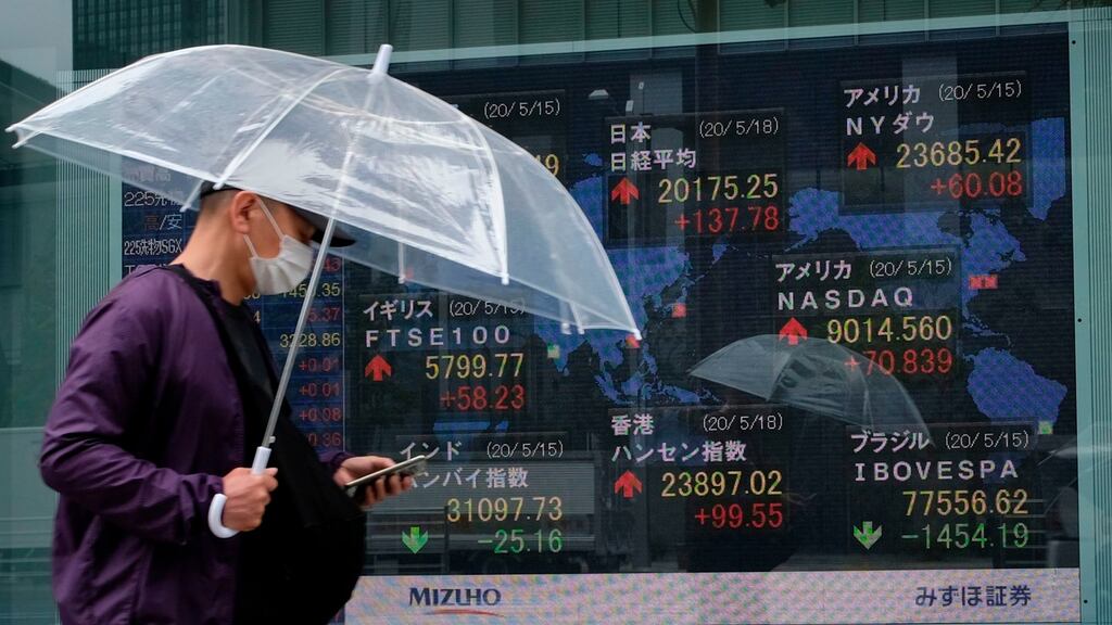 In Asia, stocks edged higher, with Japan’s benchmark Topix index rising 0.4 per cent despite data confirming the country slipped into recession in the first quarter.