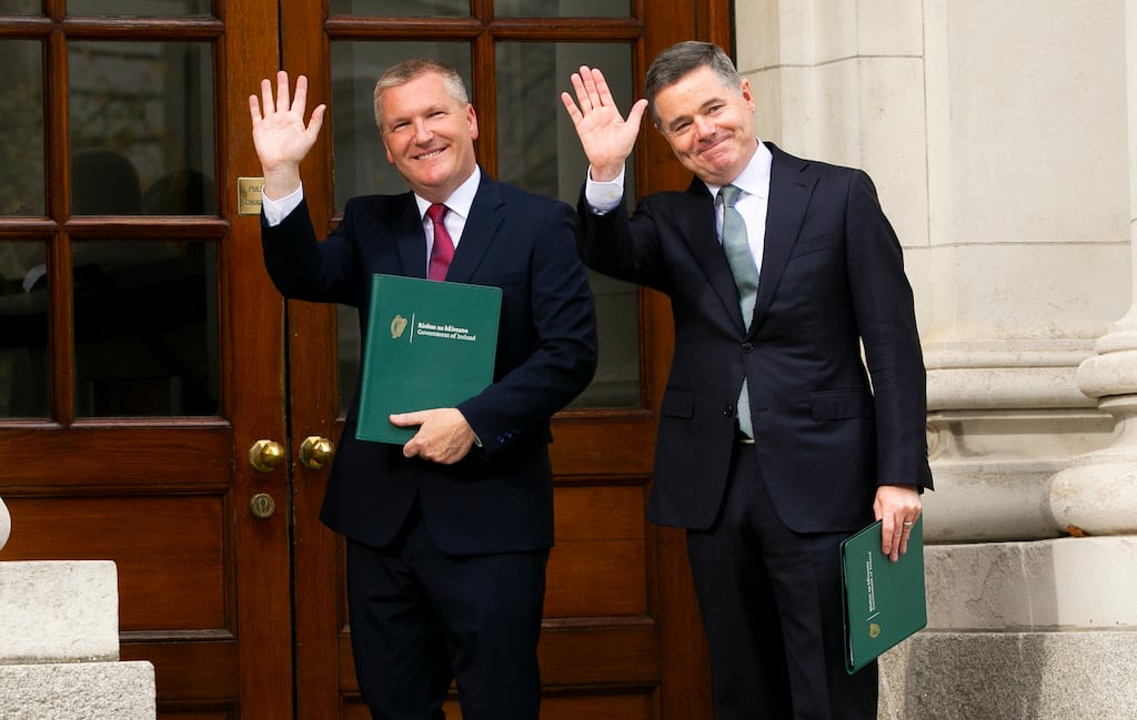 Minister for Finance Michael McGrath & Minister for Public Expenditure, Paschal Donohoe during Budget 2024 at Government Buildings, Dublin. Photograph: Gareth Chaney/ Collins Photos