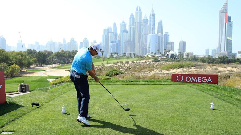 Pádraig Harrington tees off the eighth on Frifay. Photograph: Andrew Redington/Getty