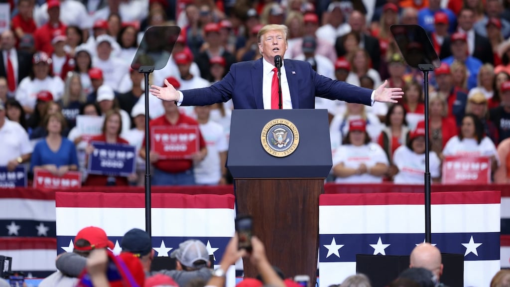U.S. President Donald Trump speaks during a rally in Dallas, Texas, U.S., on Thursday, Oct. 17, 2019. Photographer: Dylan Hollingsworth/Bloomberg