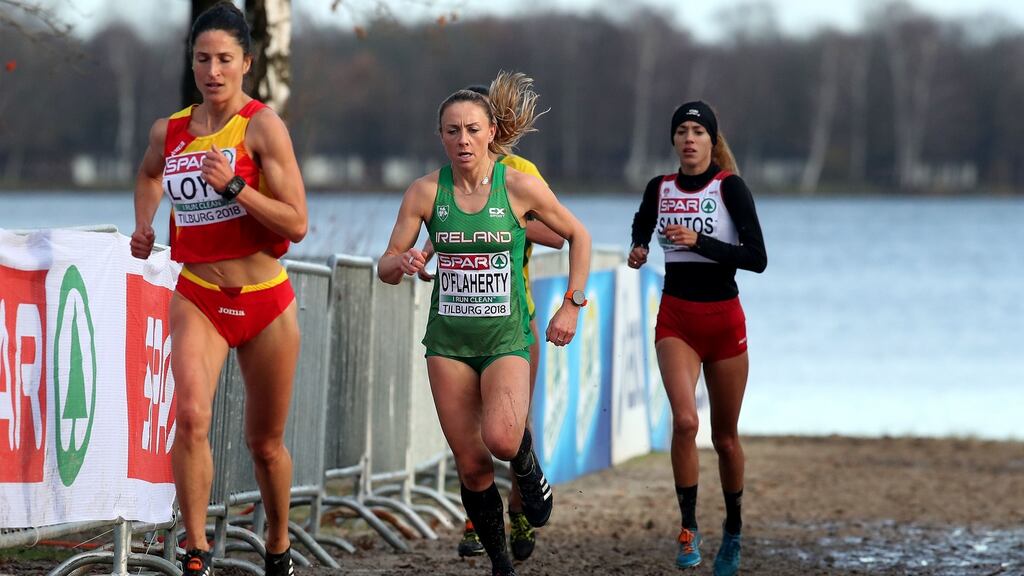 Kerry O’Flaherty at the 2018 European Cross-Country Championships at Beekse Bergen Safari Park, Tilburg, in the Netherlands. Photograph: Bryan Keane/INPHO