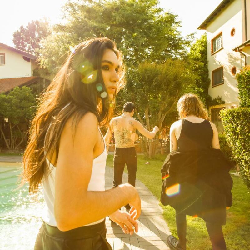 Maneskin: Torchio’s look of androgynous nonchalance is typical of the band’s style. Photograph: Valerio Mezzanotti/New York Times