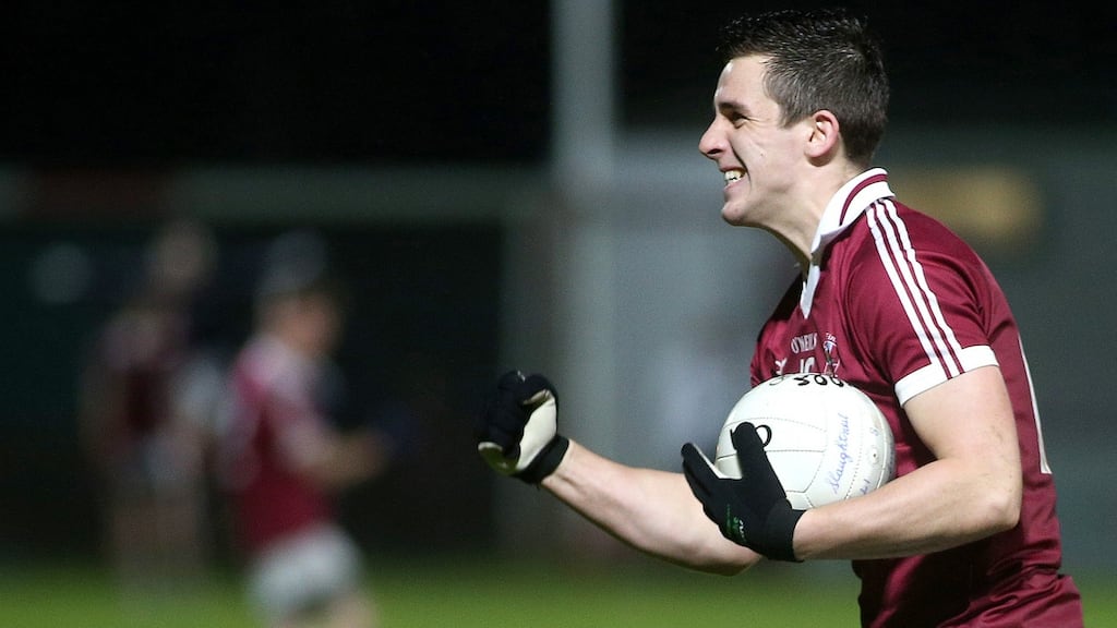 Slaughtneil’s Shane McGuigan scored five points for St Mary’s in their Sigerson Cup quarter-final win over Maynooth University in Dundalk. Photograph: Lorcan Doherty/Inpho