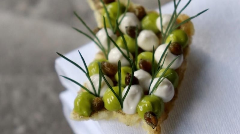 Puffed fish skin amuse bouche. Photograph: Aimsir
