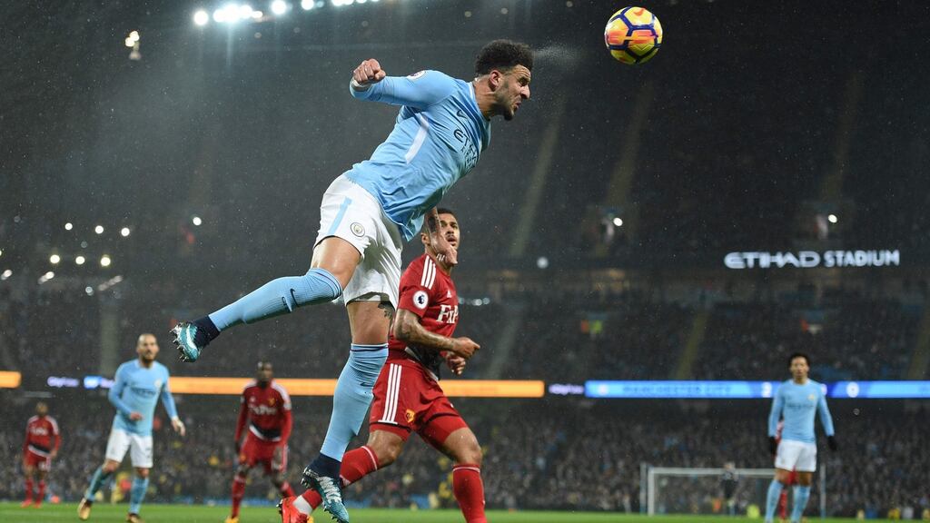 Kyle Walker appeared to pick up an injury at the end of Manchester City’s win over Watford. Photograph: Oli Scarff/AFP