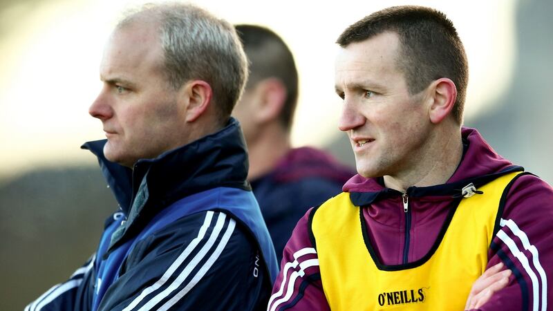 Galway selector  Francis Forde, right, with manager Micheál Donoghue. “Hopefully, we’ll get the level of performance we’re looking for and hope that’s good enough,” says Forde. Photograph: James Crombie/Inpho