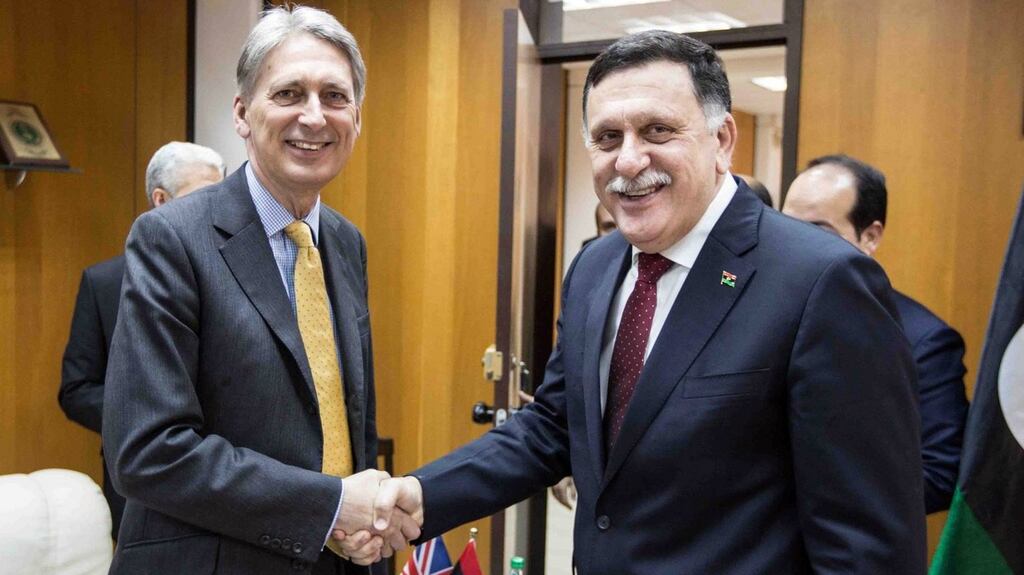 British foreign secretary Philip Hammond Fayez al-Sarraj, prime minister of the UN-backed unity government. Photograph: Facebook/AFP/Getty Images