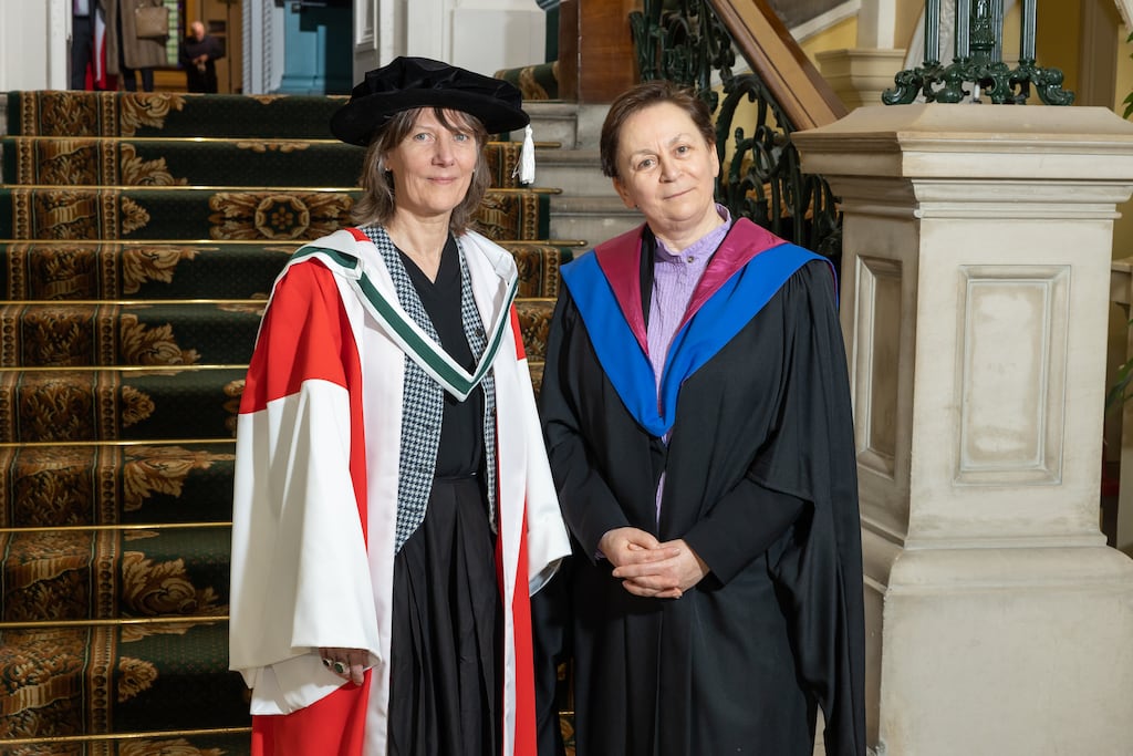 Profs Clair Wills and Anne Enright at the National University of Ireland honorary degree conferring ceremony which took place on Tuesday, March 7th, in the Royal College of Physicians of Ireland, Kildare Street, Dublin 2. Photograph: Mark Harrison / Harrison Media