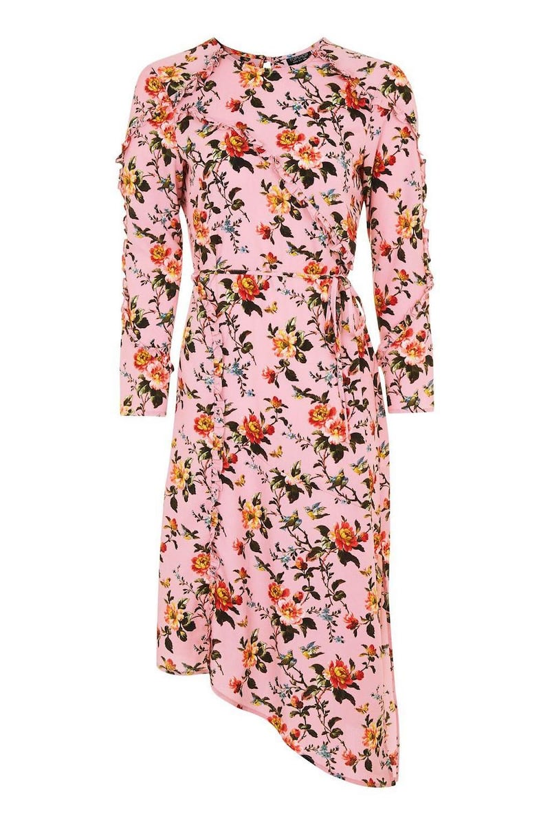 An elegant alternative to a mini or midi: asymmetric floral dress, €68, Topshop
