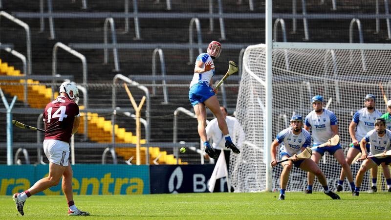 Galway’s Joe Canning strikes a late free goalward during the All-Ireland SHC round two  qualifier against Waterford at Semple Stadium in Thurles. Photograph: Ryan Byrne/Inpho