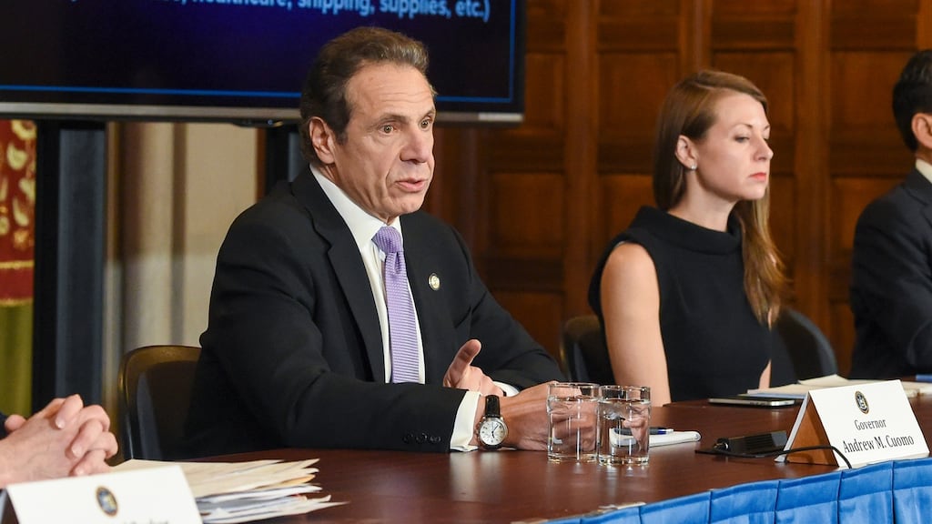 New York governor Andrew Cuomo, delivers his daily briefing on coronavirus, in Albany. ‘It has to stop and it has to stop now ... You would not know that anything was going on. This is not a joke.’ Photograph: Cindy Schultz/The New York Times