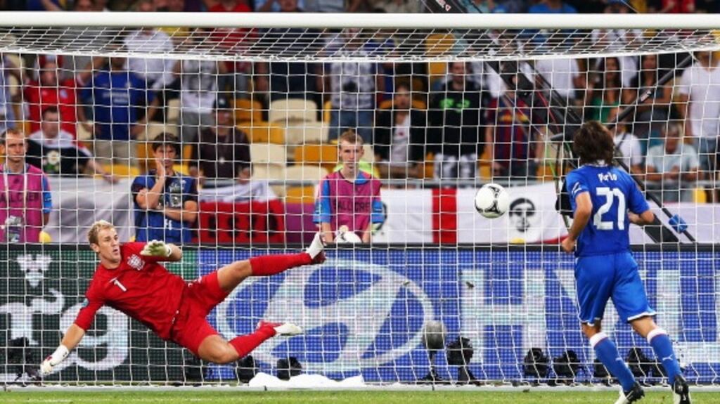Andrea Pirlo dinks the ball down the middle as the momentum swings Italy’s way in their Euro 2012 shootout with England. Photograph: Getty
