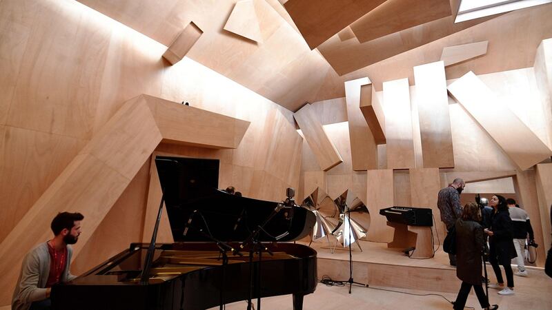 People visit the Studio Venezia a musical space made by French artist Xavier Veilhan during the  Biennale. Photograph: Vincenzo Pinto/AFP/Getty Images