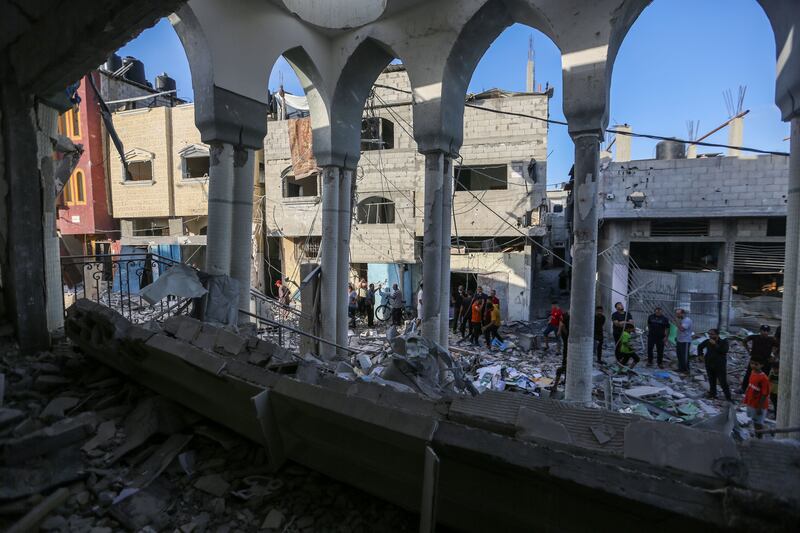 The destroyed Khaled bin Al-Walid Mosque in Gaza. Photograph: Ahmad Hasaballah/Getty