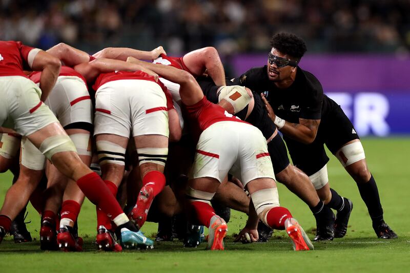 Savea in a scrum during the Rugby World Cup 2019 Group B game between New Zealand and Canada at Oita Stadium, Japan, 2019. Photograph: Getty Images