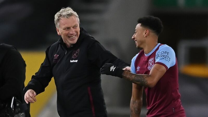 West Ham manager David Moyes with Jesse Lingard. Photo: Laurence Griffiths/EPA