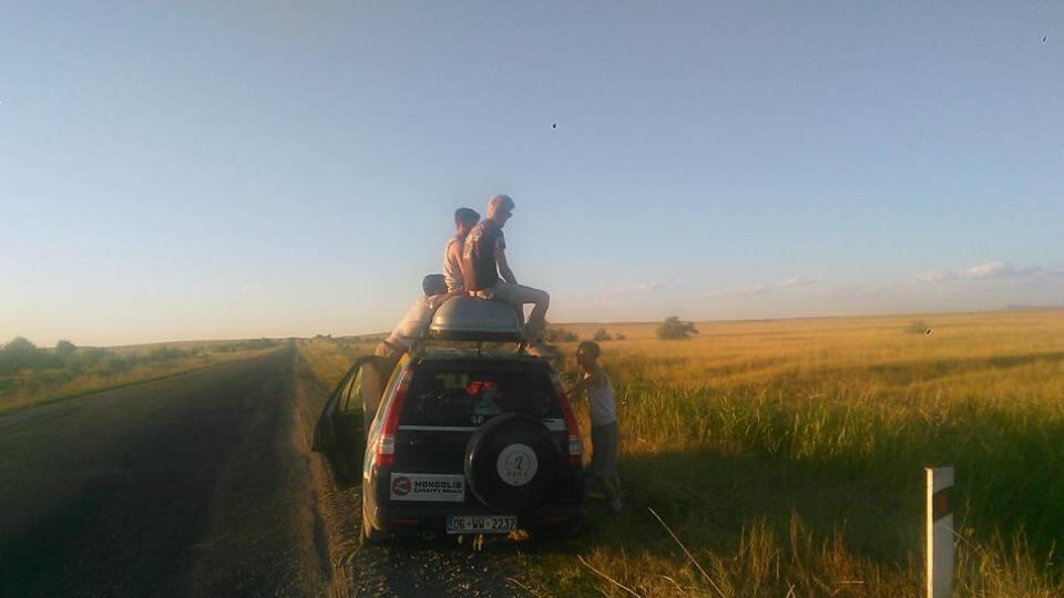 The men, all friends from Wesley College in Ballinteer, worked for a year to save money to buy the 2006 Honda CRV which they will now leave behind as a community vehicle in Mongolia. Photograph: 46A to Mongolia Facebook page