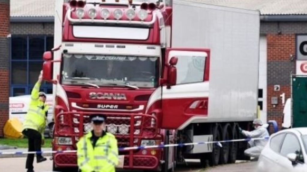 Police and forensic officers investigate the lorry in which 39 bodies were discovered in the trailer in Essex. File photograph: Leon Neal/Getty Images