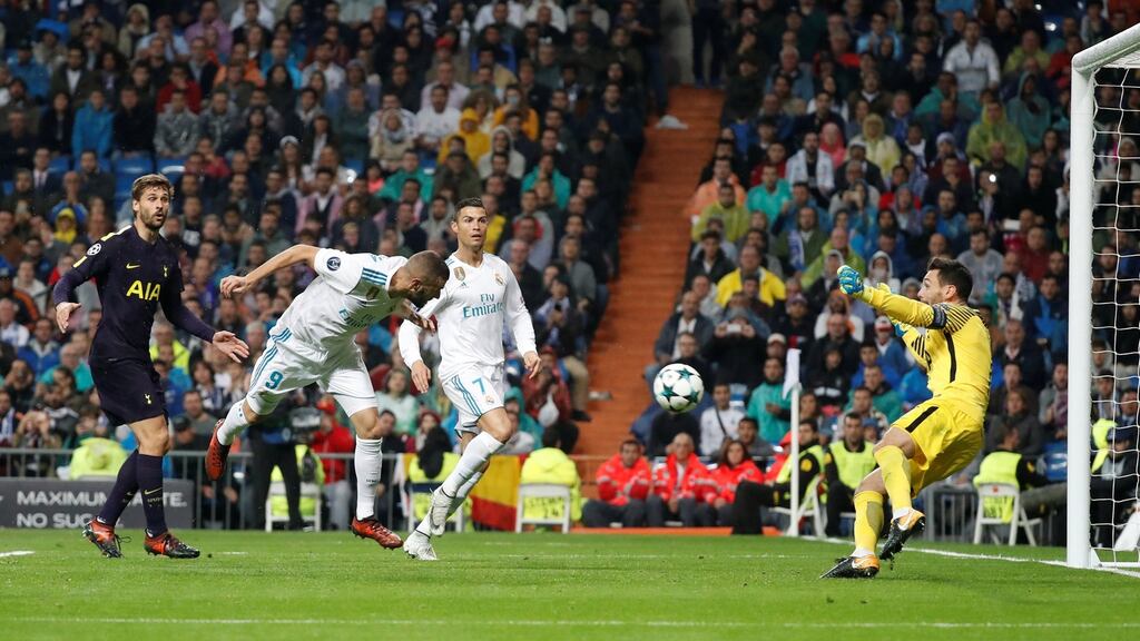 Karim Benzema misses a chance to score. Photograph: Paul Hanna/Reuters