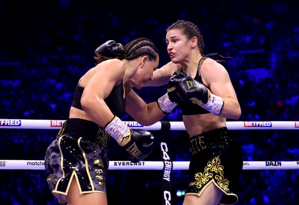 Katie Taylor and Chantelle Cameron in action. Photograph: Liam McBurney/PA
