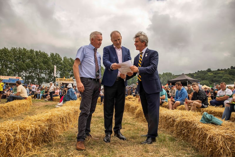 Professor Frank Buckley, Head of Discipline of Agricultural Science at UCC, Tánaiste Micheál Martin TD and Munster Agricultural Society Chairman Robert Harkin pictured at the announcement of a collaborative project between the Munster Agricultural Society and UCC.
Photograph: Clare Keogh
