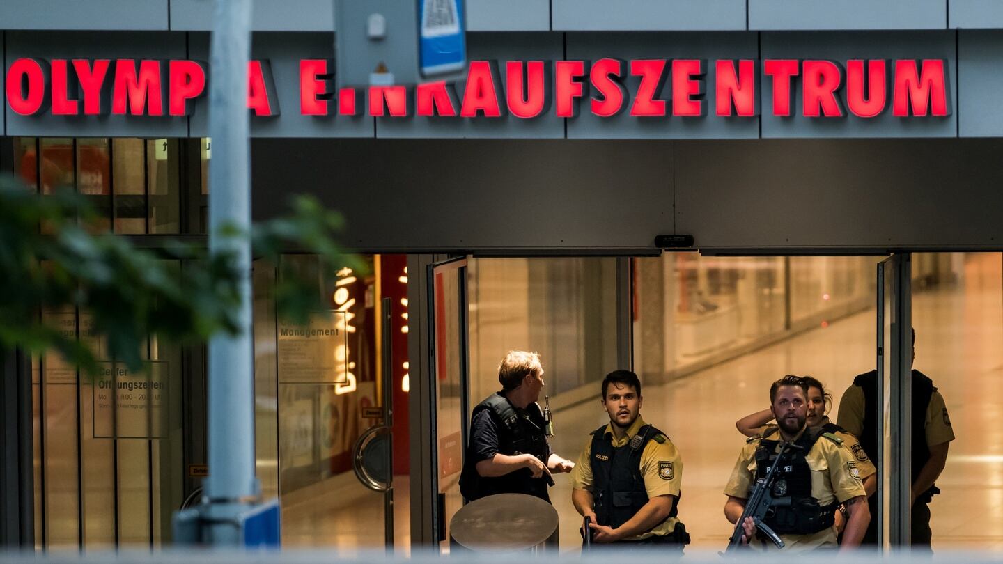 Police officers respond to a shooting at the Olympia Einkaufzentrum (OEZ) in Munich, Germany. Photograph: Joerg Koch/Getty Images