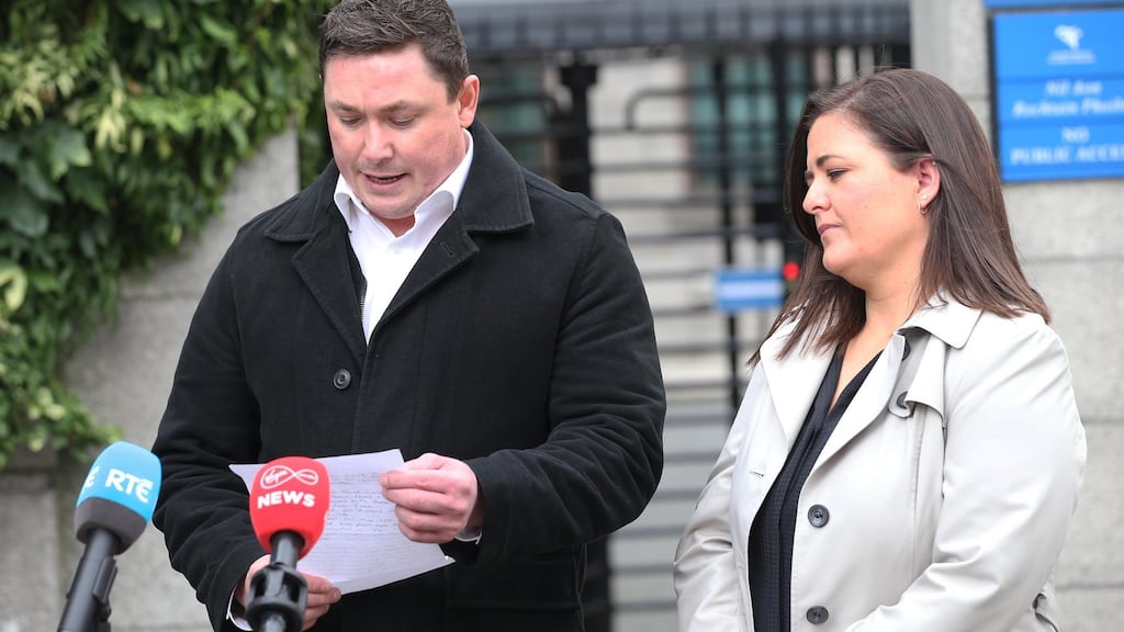 Deborah and Kevin Slevin pictured after the High Court approved an interim settlement of in the case of their daughter Rosie Slevin. Photograph: Collins Courts