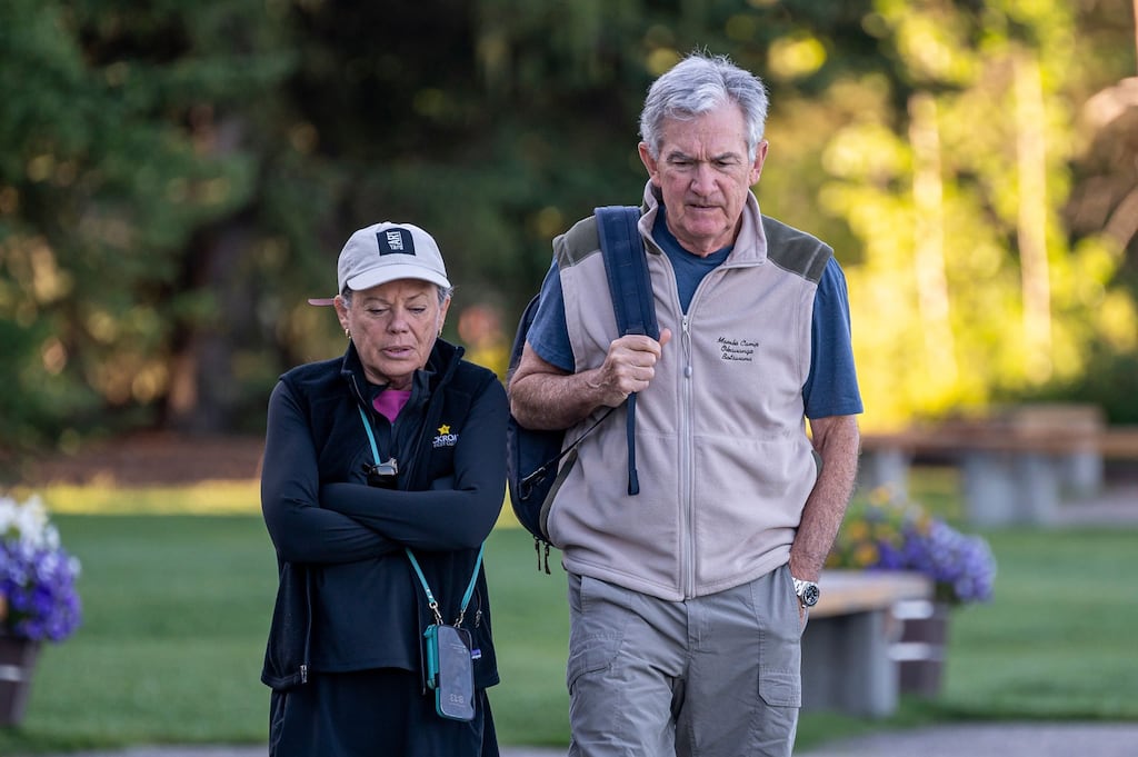 US Federal Reserve chairman with his wife Elissa Leonard at the Jackson Hole economic symposium in Moran, Wyoming, on Thursday. Photograph: David Paul Morris/Bloomberg