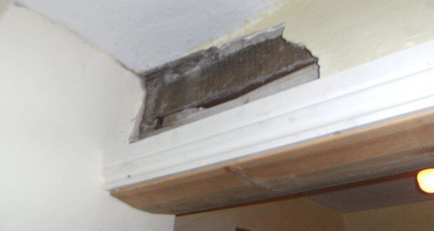 Substandard: plaster missing from a wall in a Dublin property