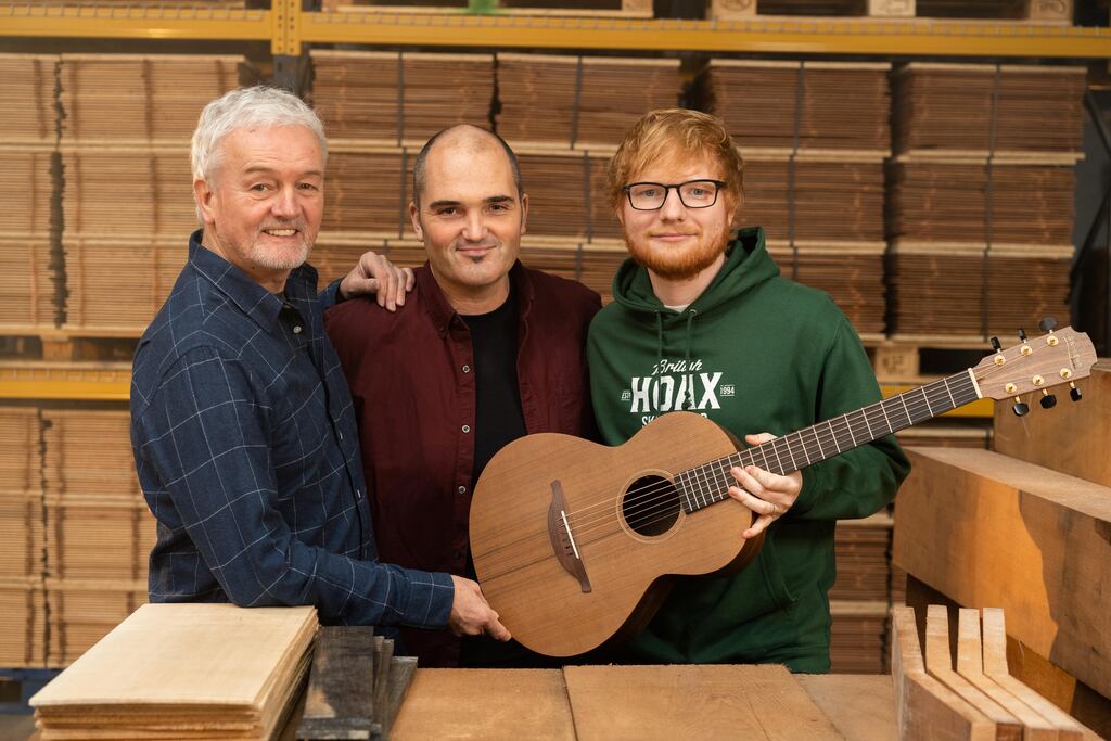 Lowden Guitars founder George Lowden, managing director David Ausdahl and Ed Sheeran. Photograph: Lowden Guitars