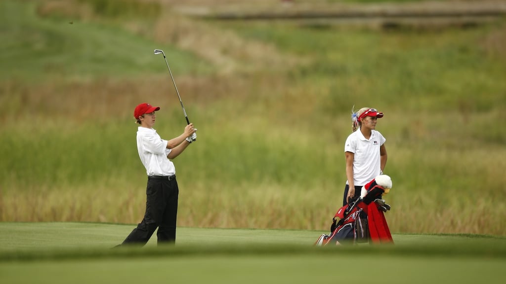 Jordan Spieth and Lexi Thompson as 14 year olds during the Fourball Matches of the Junior Ryder Cup at The Club at Olde Stone in Bowling Green, Kentucky. Photo: Mike Ehrmann/PGA of America via Getty Images
