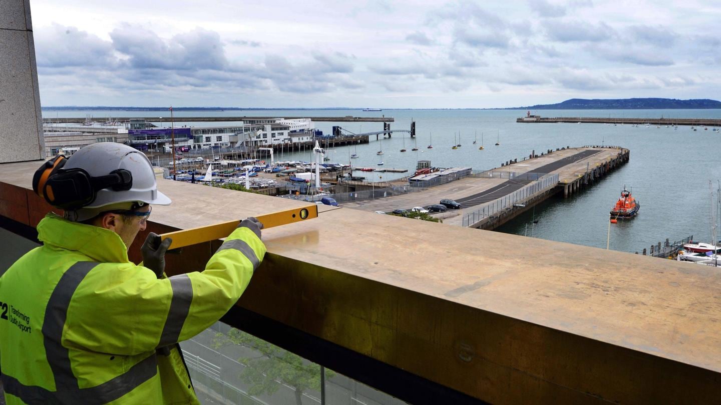 Engineer Fergal Connolly at the 5th floor window looking out over the harbour at the new County Library. Photograph: Eric Luke/The Irish Times