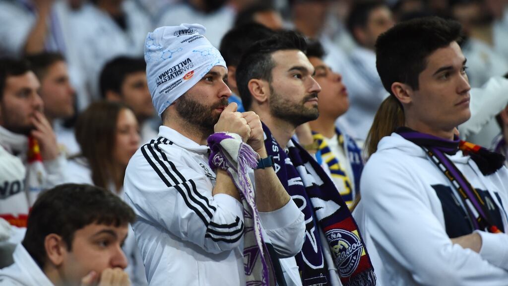 Real Madrid fans look on as their team is beaten 4-1 by Ajax at Bernabeu. Photograph: Denis Doyle/Getty Images