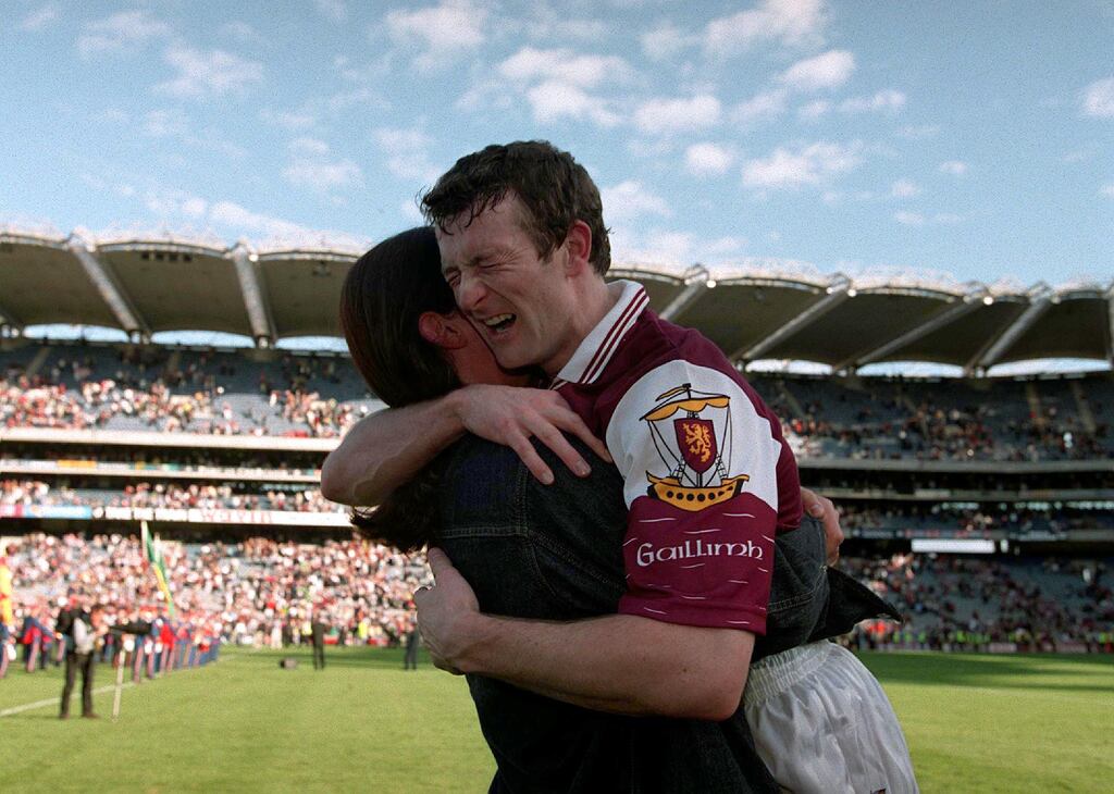 Galway's Jarlath Fallon celebrates winning the 2001 All-Ireland final over Meath at Croke Park. Photograph: Patrick Bolger/Inpho