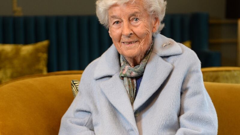 Joan Murray, in her blue coat MaxMara coat. Photograph: Dara Mac Dónaill / The Irish Times