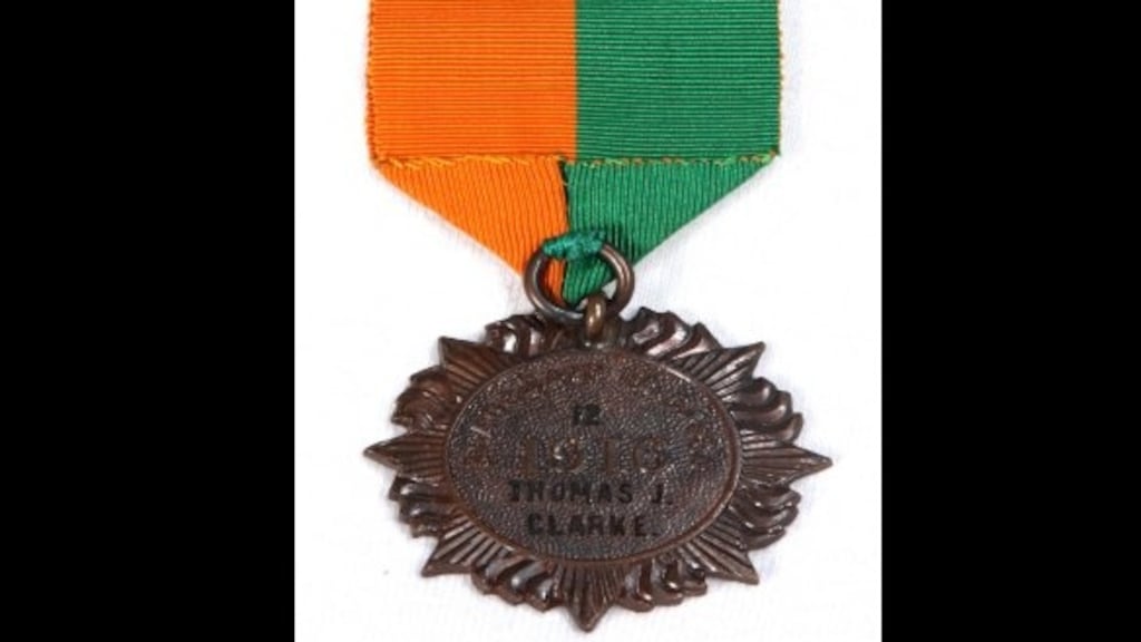 Tom Clarke’s medal, which had been expected to sell for up to €120,000, was withdrawn by the auctioneer when bidding stalled at €80,000. Photograph: PA
