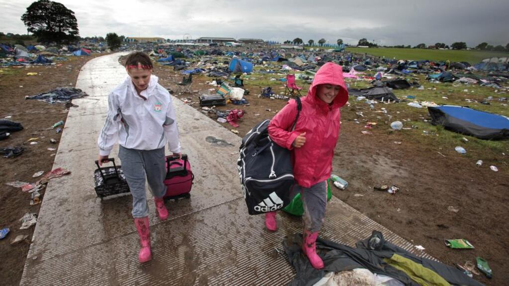 ‘Many live music fans have come to regard its musical mix, site infrastructure and lack of attention to detail as anachronistic in an era when festivals are about experiences to be shared with your social network.’ Above, times past: Leaving Oxegen in 2009. Photograph: Brenda Fitzsimons
