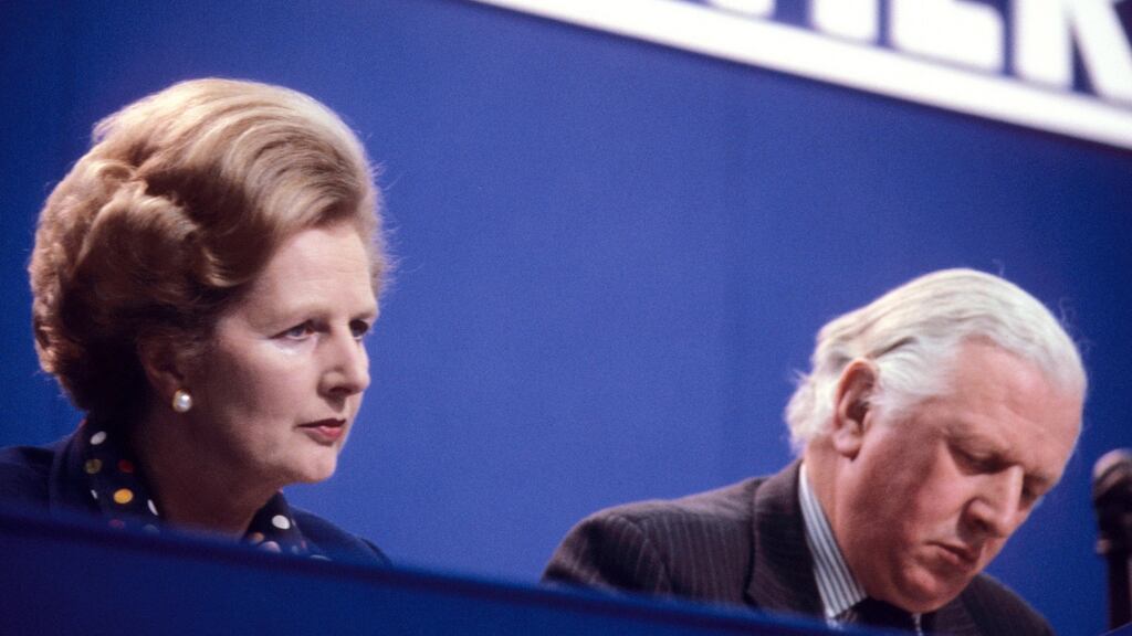 Former British prime minister Margaret Thatcher and former secretary of state for Northern Ireland Jim Prior, who has dies aged 89. Photograph: PA