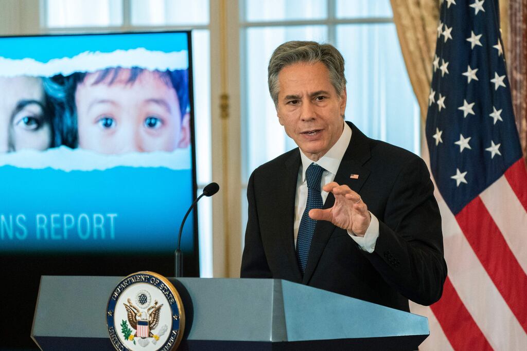 US Secretary of State Antony Blinken at the launch of the 2022 Trafficking in Persons report in Washington on Tuesday. Photograph: Manuel Balce Ceneta/ AFP via Getty Images