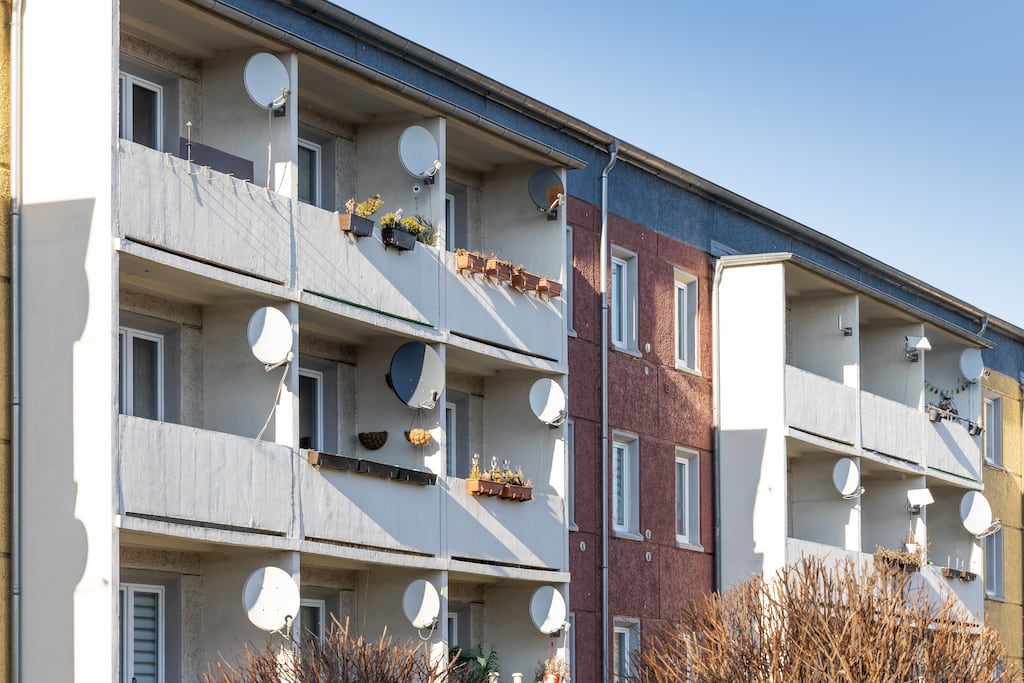 The erection of a satellite dish on a house is classed as exempted development and therefore does not require planning permission, subject to a number of conditions. Photograph: Frank Herrmann/iStock