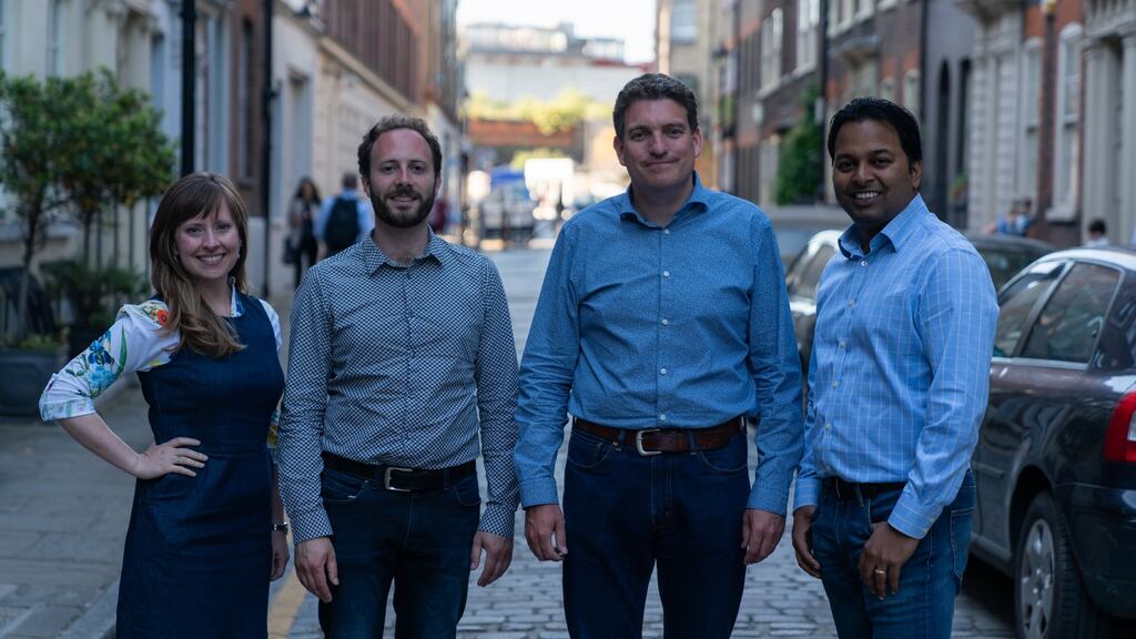 From left: Trezeo’s Alysia Wanczyk, marketing; chief technology officer Flavien Charlon; chief executive Garrett Cassidy; and Sabya Mukherjee, Risk.