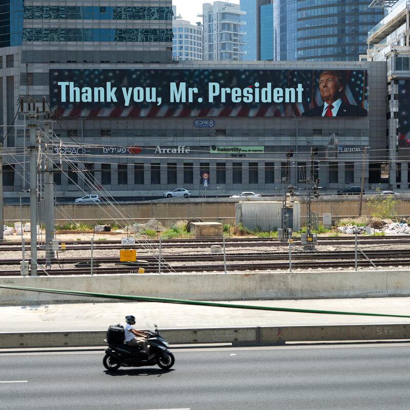 A billboard in Tel Aviv, Israel, displays a message thanking US president Donald Trump for his administration's strikes on Iranian nuclear sites. Photograph: Erik Marmor/Getty Images