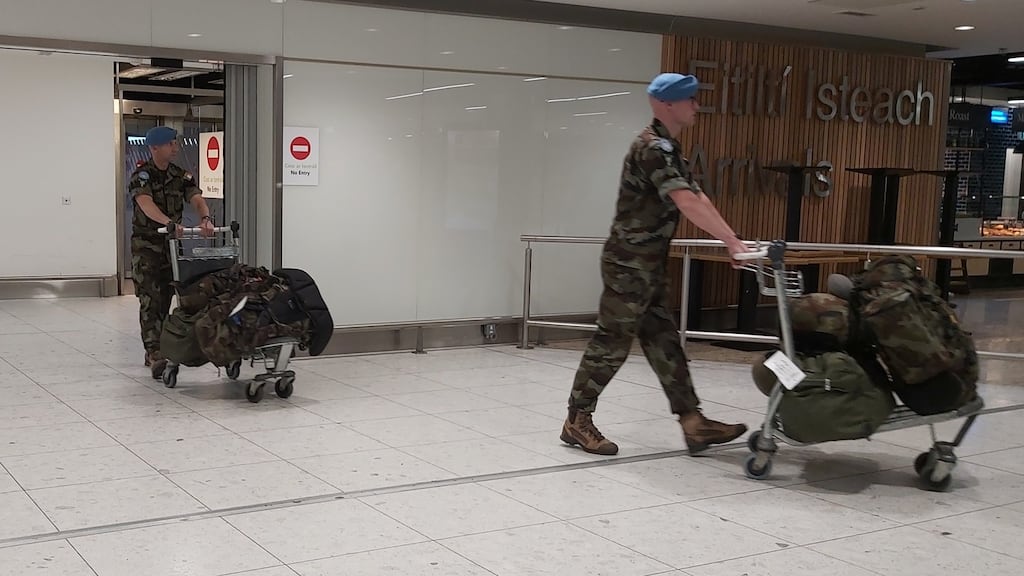 Defence Forces personnel return from UN deployment in Syria into Dublin Airport. Source: Defence Forces