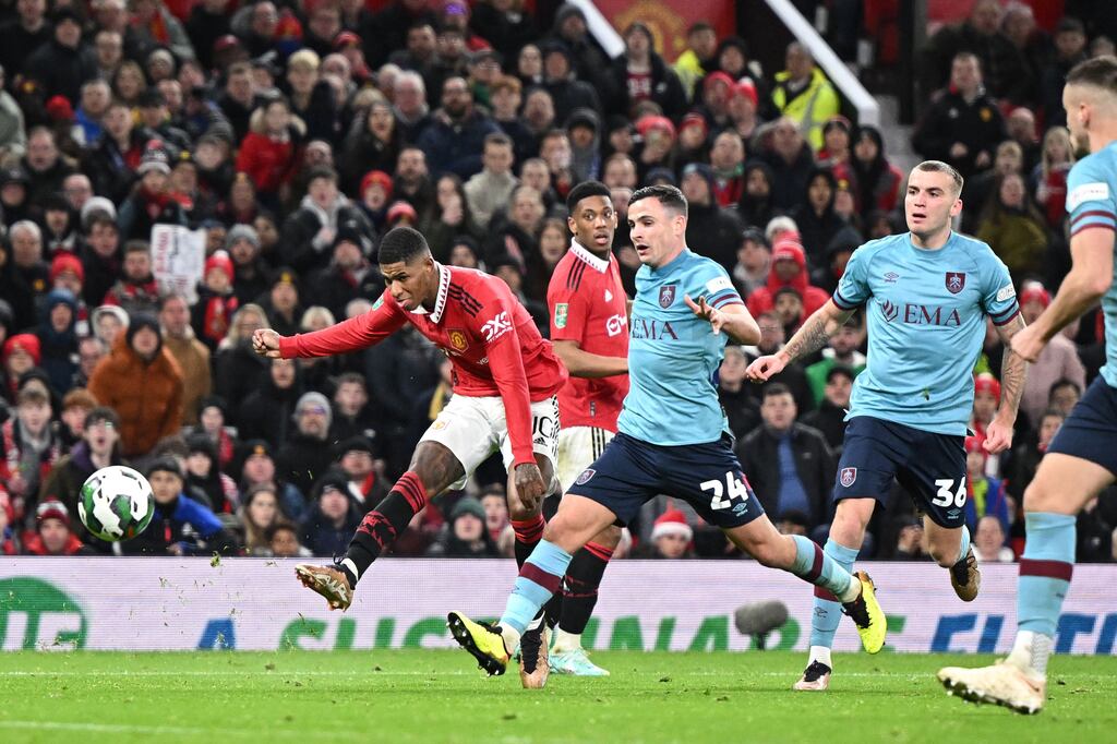 Marcus Rashford has four league goals in 14 appearances so far this season and his highest in the competition is the 17 of 2019-20. File photograph: Getty Images
