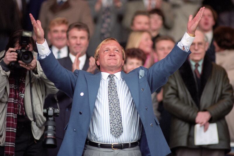Francis Lee acknowledges the applause of the crowd at Maine Road after he was named chairman. Photograph: Croft/PA Wire