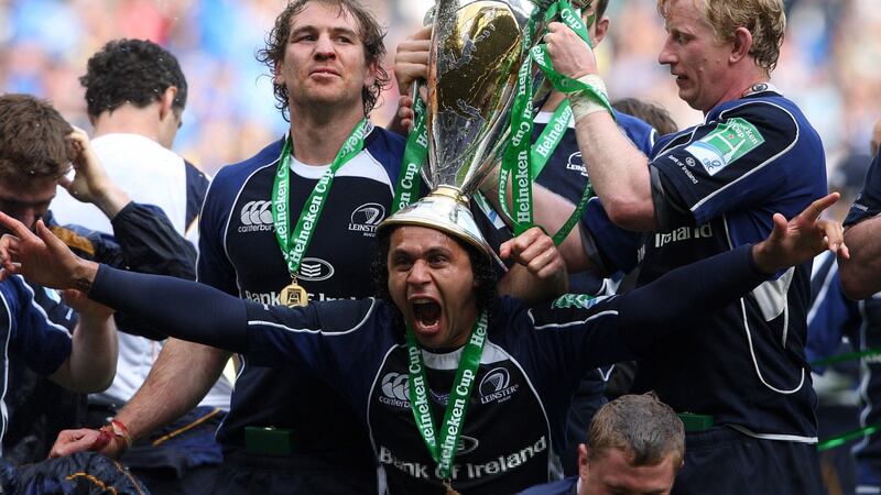 Isa Nacewa celebrates with his Leinster team-mates after beating Leicester in the Heineken Cup final in 2009. Photograph: Billy Stickland/Inpho