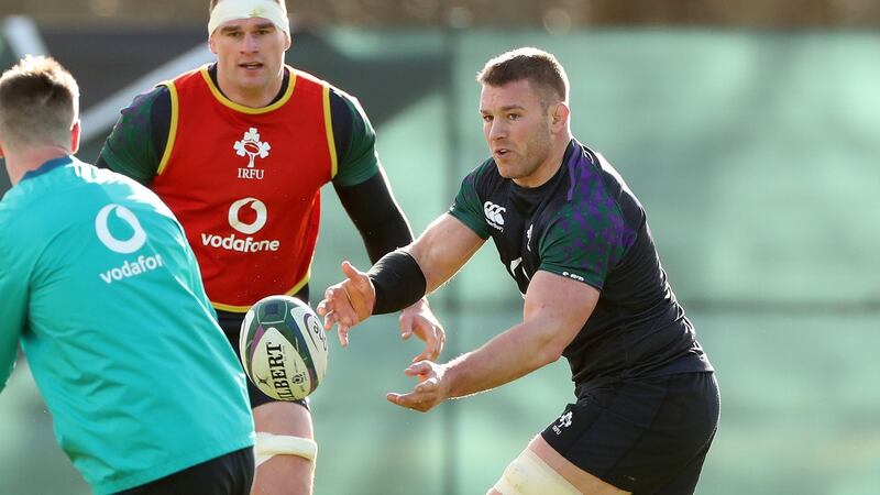 Seán O’Brien in action during the Ireland training session at Carton House on Thursday. Photograph: Billy Stickland/Inpho